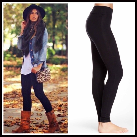 BLACK LEGGINGS KNIT SKINNY PANTS - Picture 2 of 8